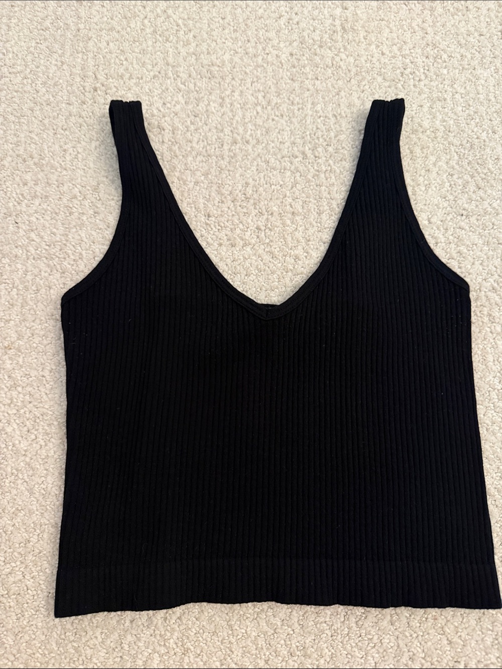 Women's Black Ribbed V-Neck Tank Top